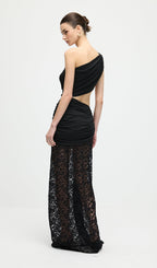Asymmetric Lace Cut Out Draped Maxi Dress