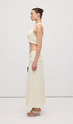 Halter Top & Twist Ruffled Maxi Skirt Sets White