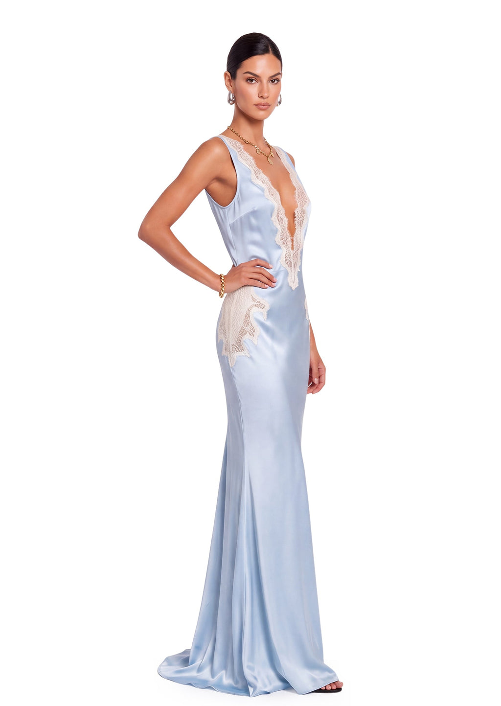 Sade Lace Satin Backless Maxi Dress