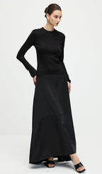 Knitted Satin Maxi Dress In Black