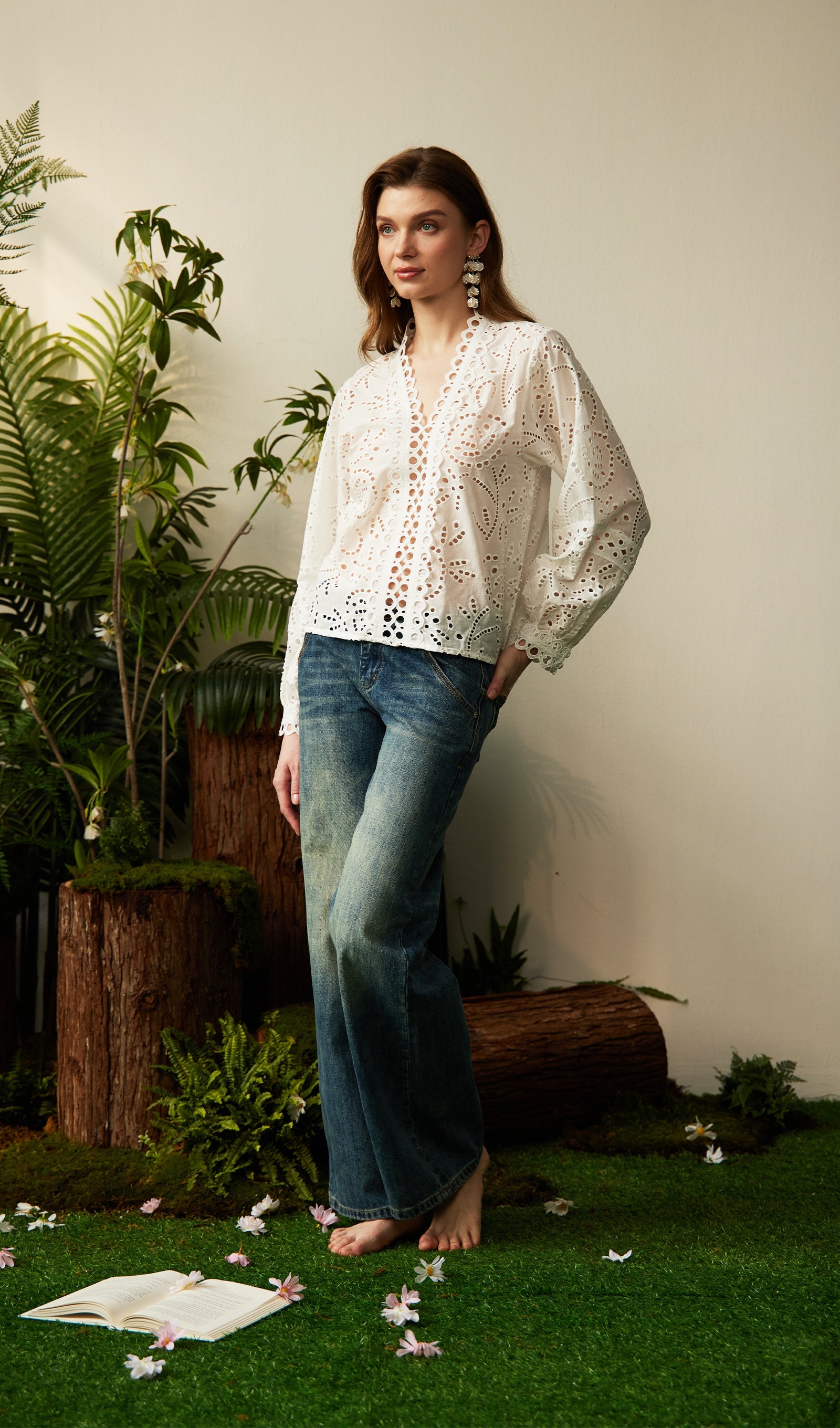 Hollow Out V Neck Top
