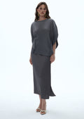 Macaria Knit Cape Top & Midi Skirt Set In Grey