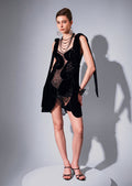 Mini Embroidered Black Velvet Gown