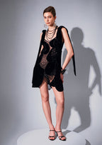 Mini Embroidered Black Velvet Gown