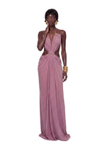 Kaelem Open Back Stretch Maxi Dress In Grayish Pink