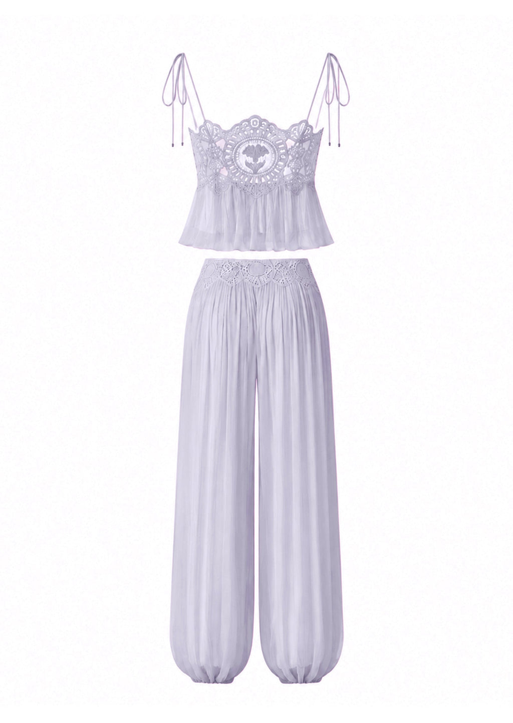 Luenie Chiffon Top & Pant Two Piece Set In Light  Purple