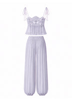 Luenie Chiffon Top & Pant Two Piece Set In Light  Purple