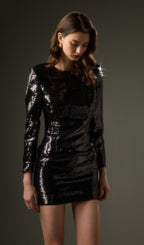 Stretch Sequin Mini Dress In Black
