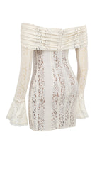 Vintage Floral Lace Off Shoulder Mini Dress