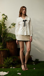 Navy Collar Shirt With Bow