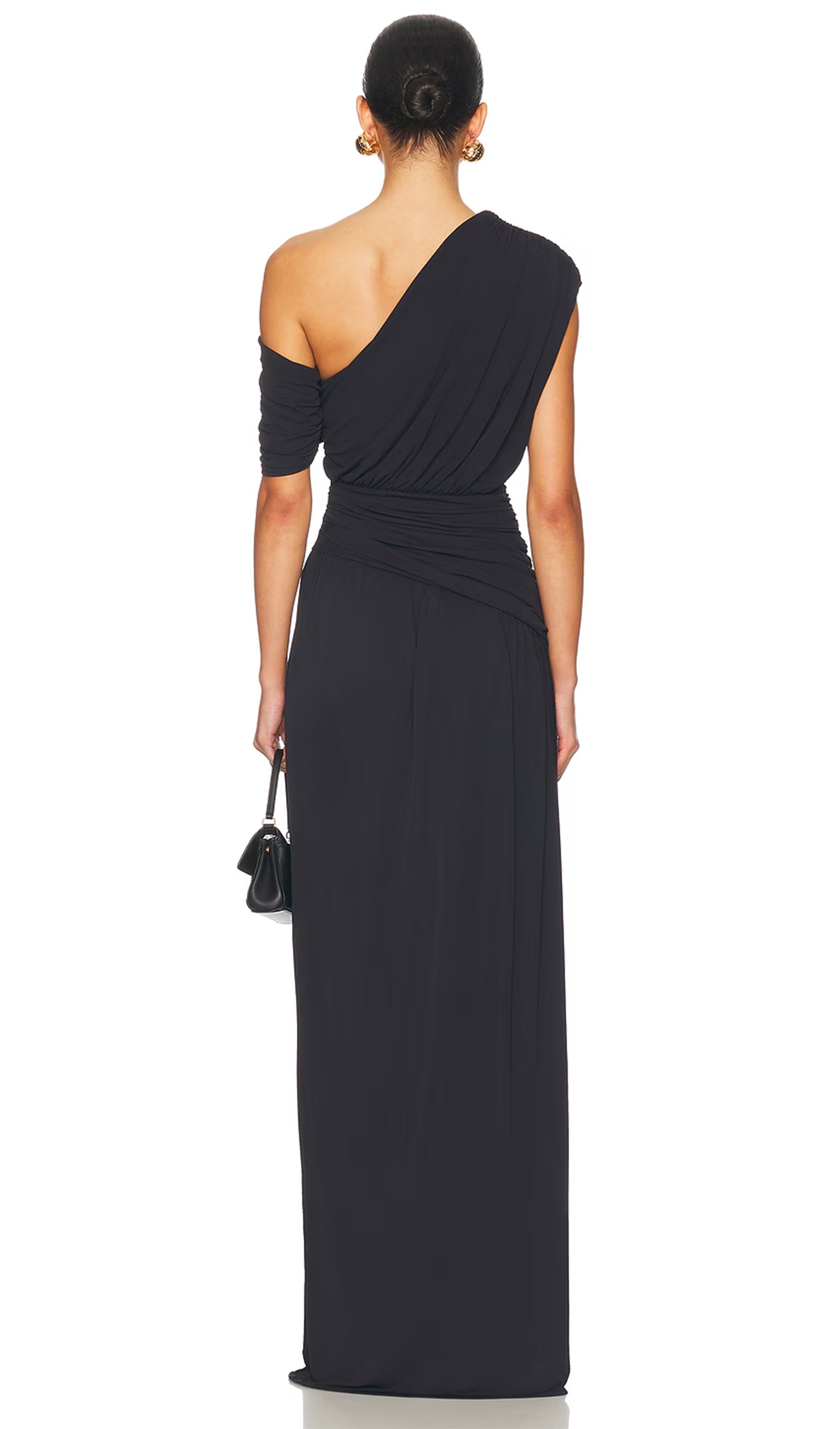 Off Shoulder Pleated Maxi Dress In Black