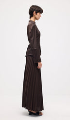 Solid Pleated Peplum Two Piece Set Maxi Skirt