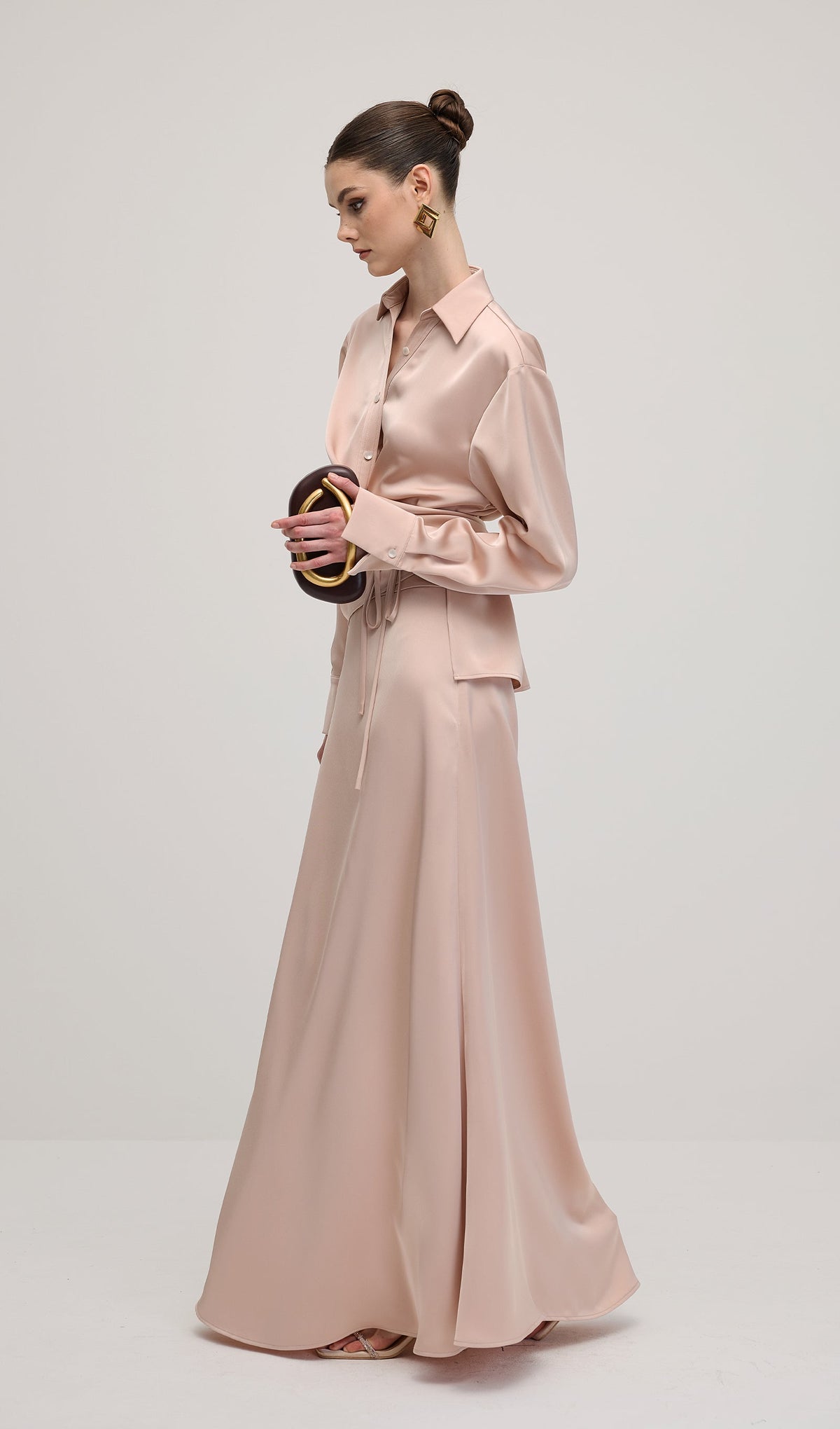 Solid Satin Shirt Maxi Dress Sets