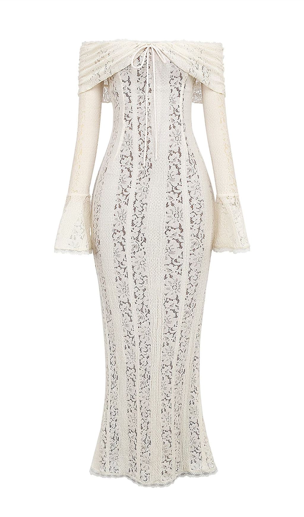 Vintage Floral Lace Off Shoulder Maxi Dress