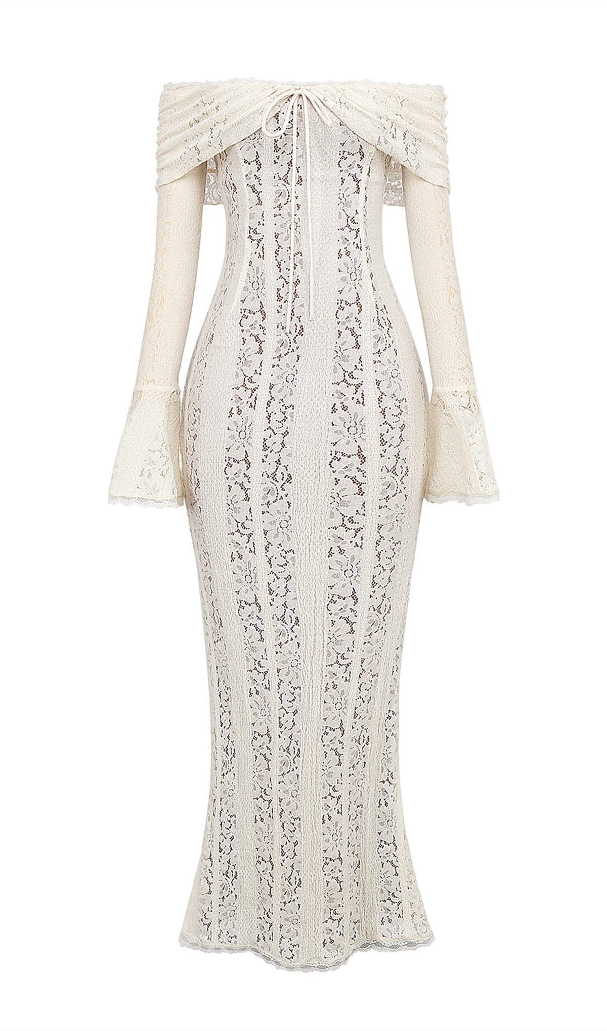 Vintage Floral Lace Off Shoulder Maxi Dress