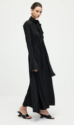 Flower V-Neck Pleated Slit Maxi Dress In Black