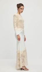 Textured Floral Embroidered Sequined Maxi Dress In Ivory