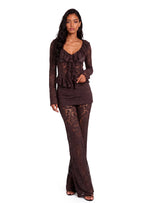 Earleen Lace Top & Flared Trousers Set In Brown