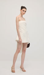 Off Shoulder Ribbon Mini Dress In White