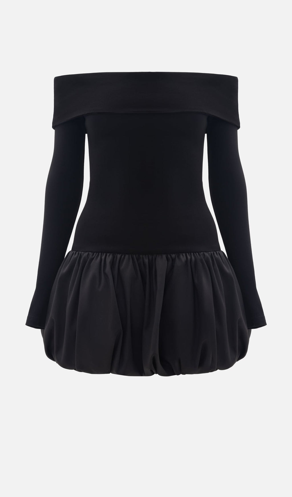 Open Shoulders Balloon Mini Dress-Black