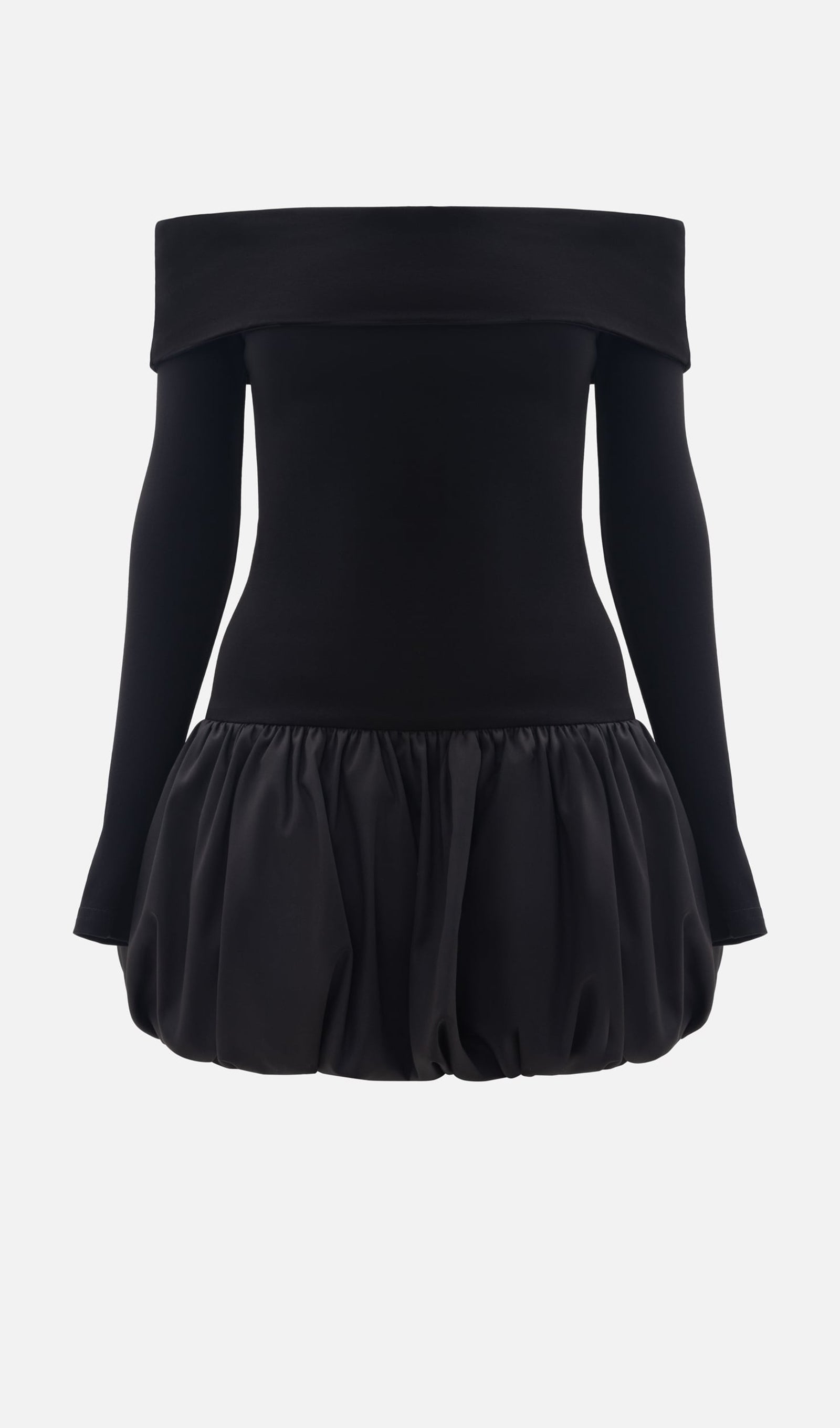 Open Shoulders Balloon Mini Dress-Black