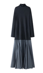 Turtleneck Long Sleeve Satin Maxi Dress In Black