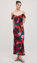 Abstract Floral Print Slip Maxi Dress