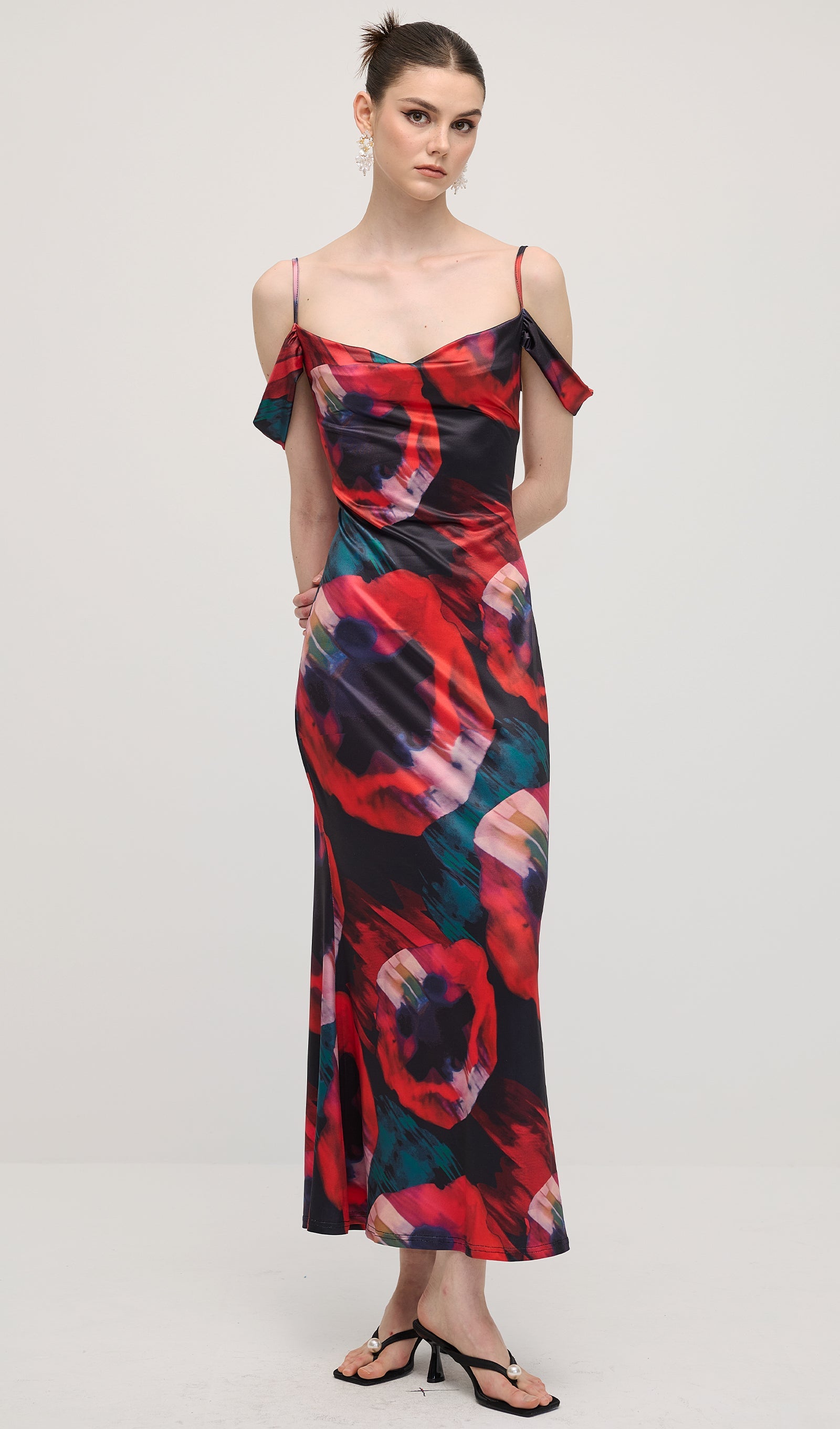 Abstract Floral Print Slip Maxi Dress