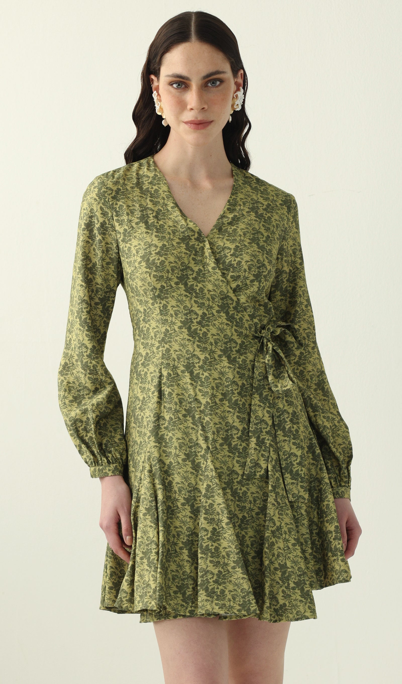 Abstract Print V Neck Mini Dress
