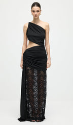Asymmetric Lace Cut Out Draped Maxi Dress