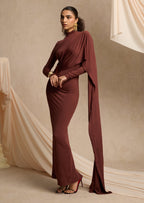 Asymmetrical Draped Cape Maxi Dress