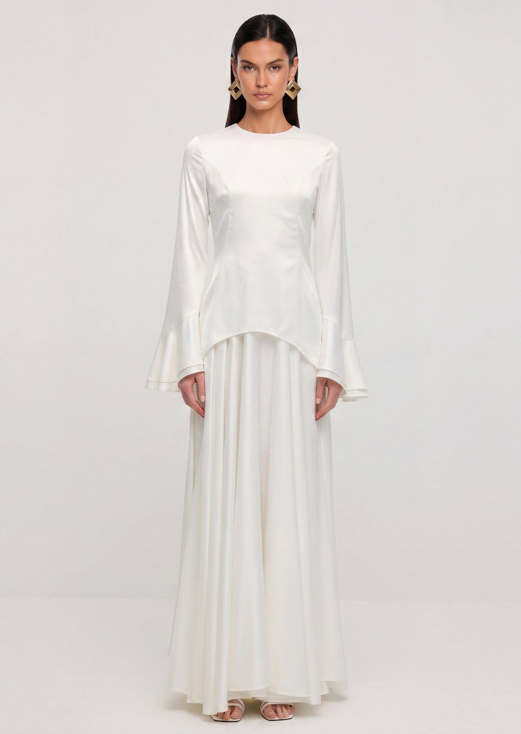 Asymmetrical Draped Bodice Ruffle Maxi Dress
