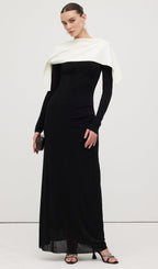 Asymmetrical Draped Shoulder Pleat Maxi Dress