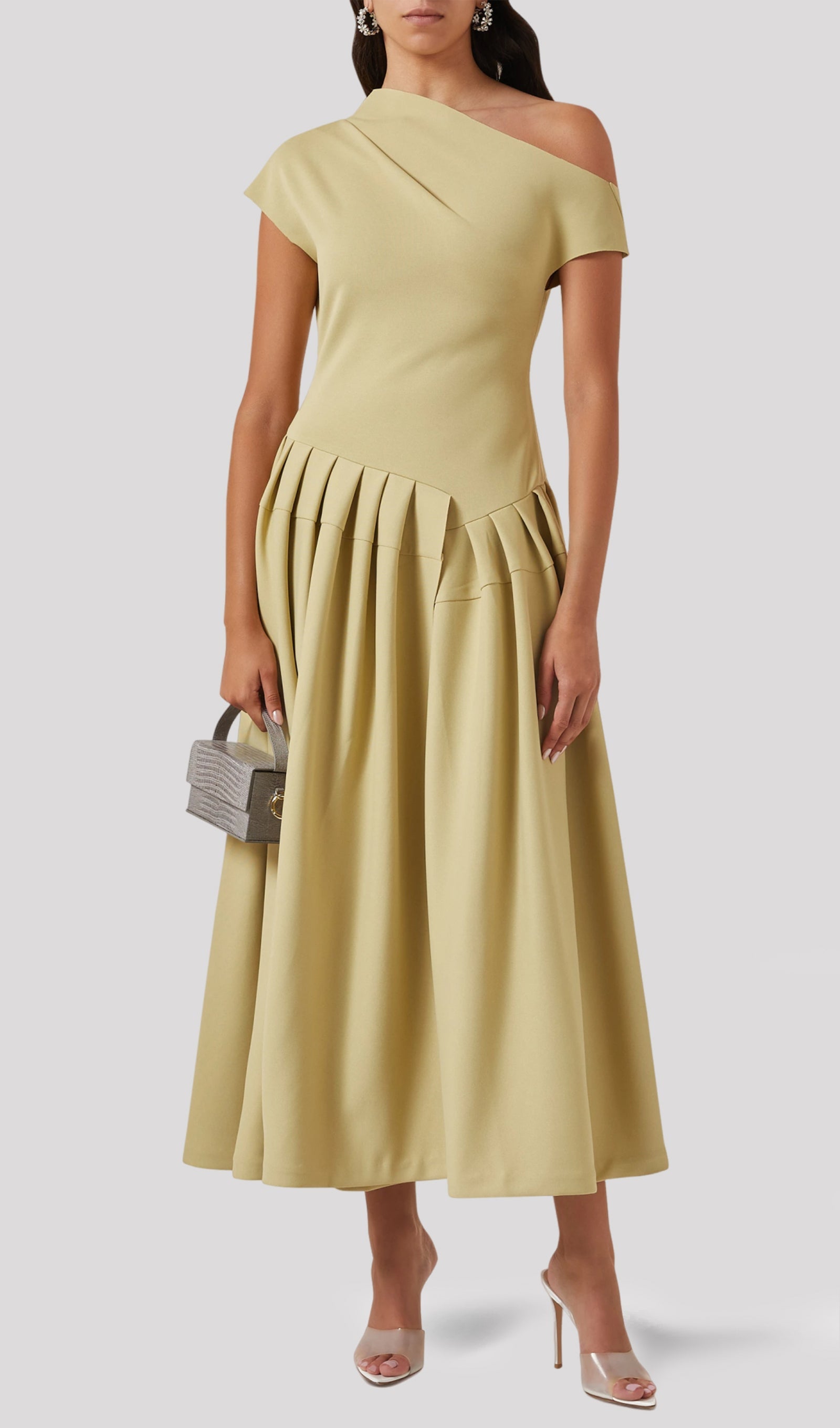 Asymmetry One Shoulder Jersey Midi Dress In Matcha