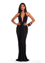 Gabby V Neck Pleated Maxi Dress In Black