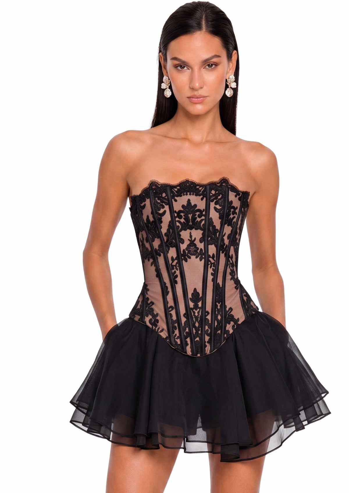 Bachué Corset Lace Mini Dress In Black
