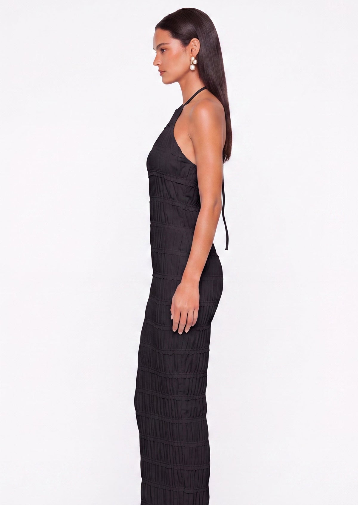 Aullie Halter Textured Maxi Dress In Black