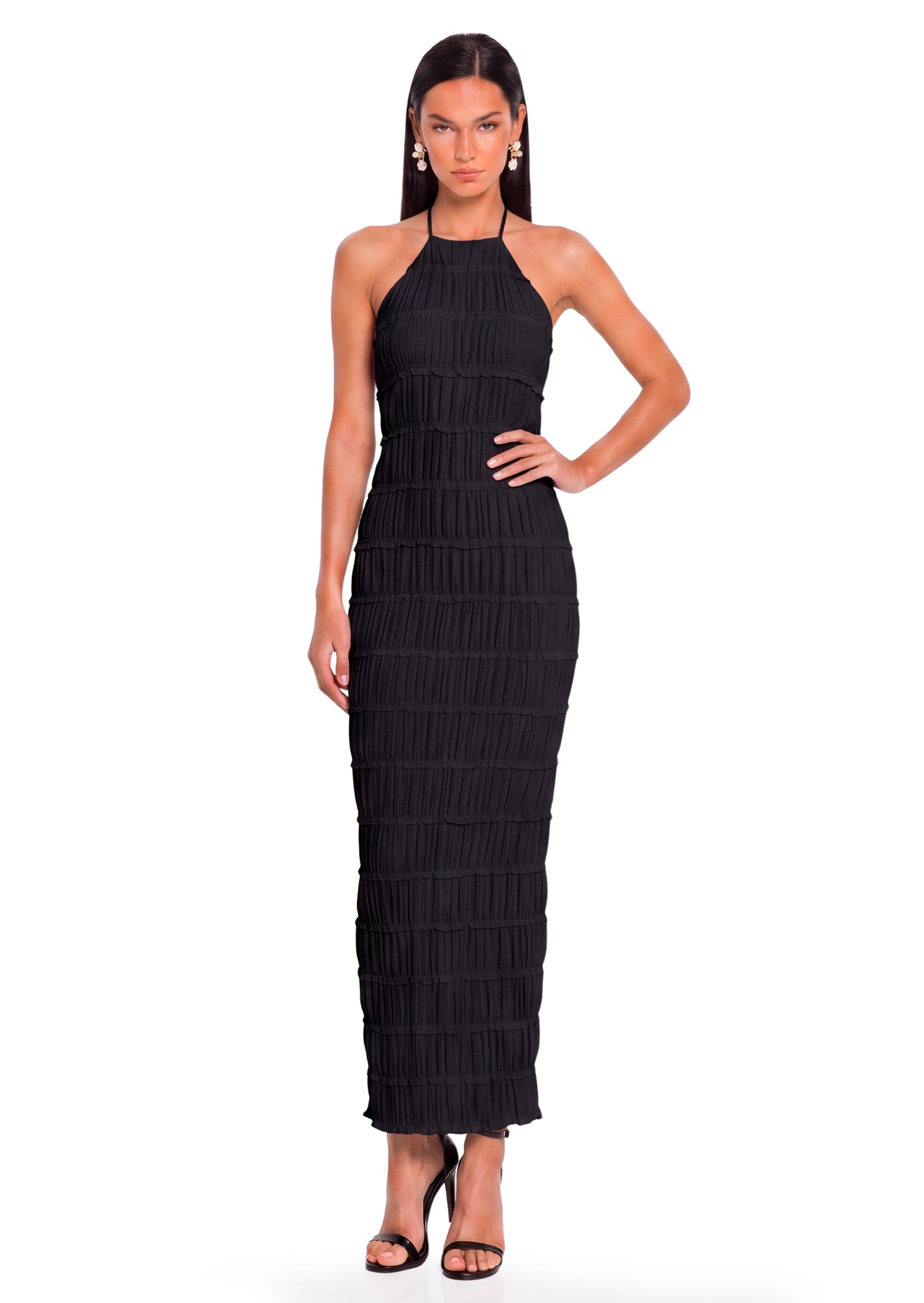 Aullie Halter Textured Maxi Dress In Black