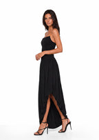 Caelan Strapless Asymmetrical Maxi Dress In Black