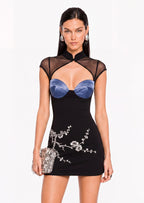 Barak Stretch Mini Dress With Embroidery