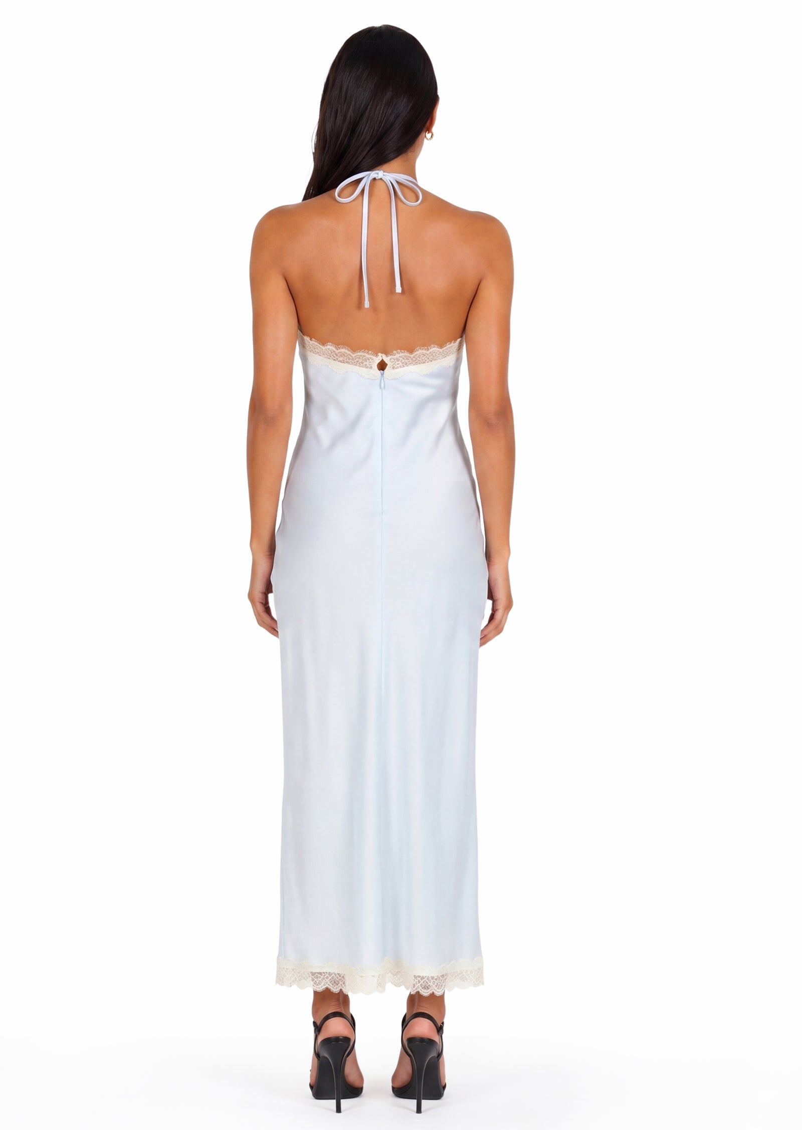 Ballard Viscose Satin Dress With Lace In Blue