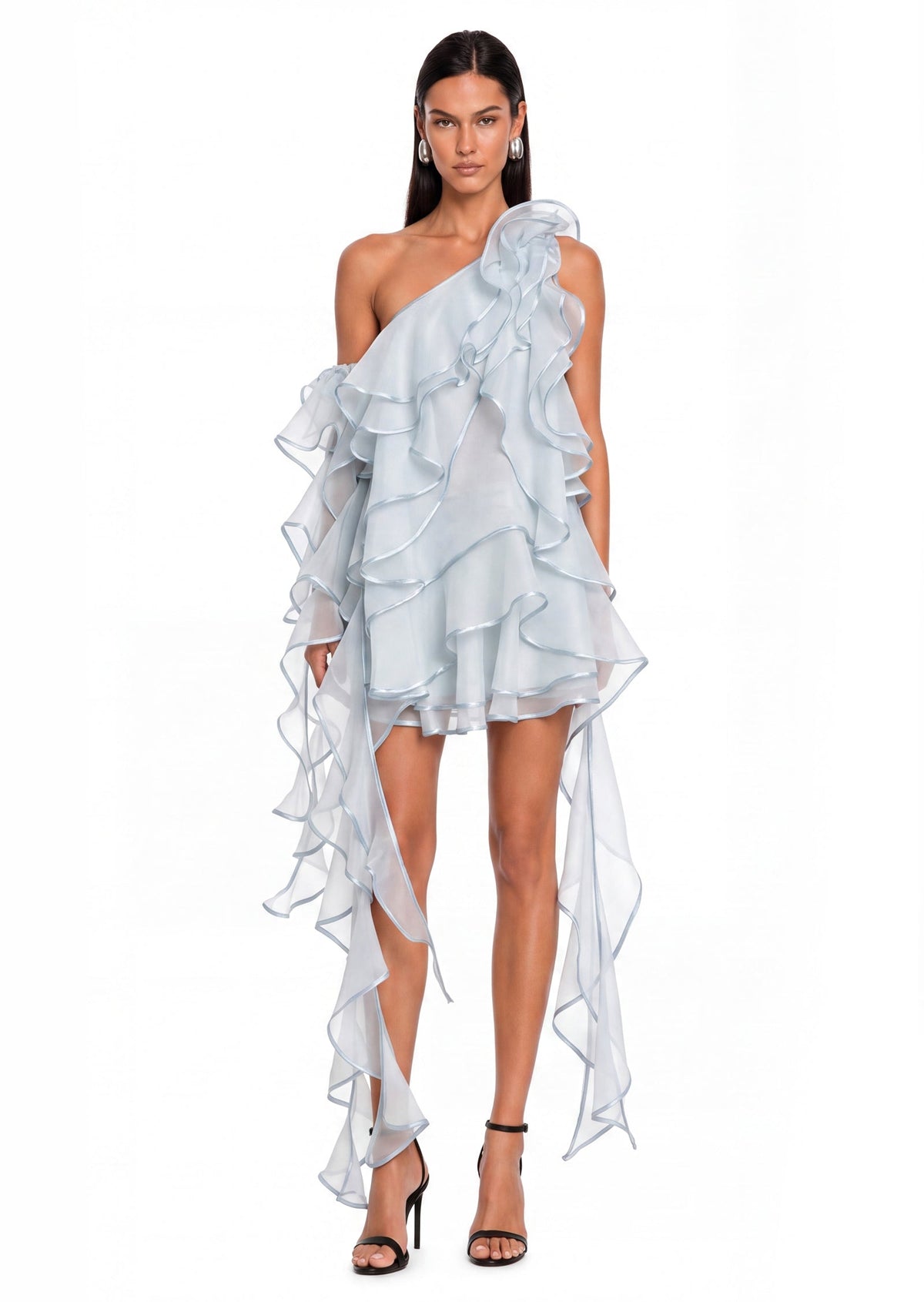 Abiyram One Shoulder Ruffled Mini Dress In Blue