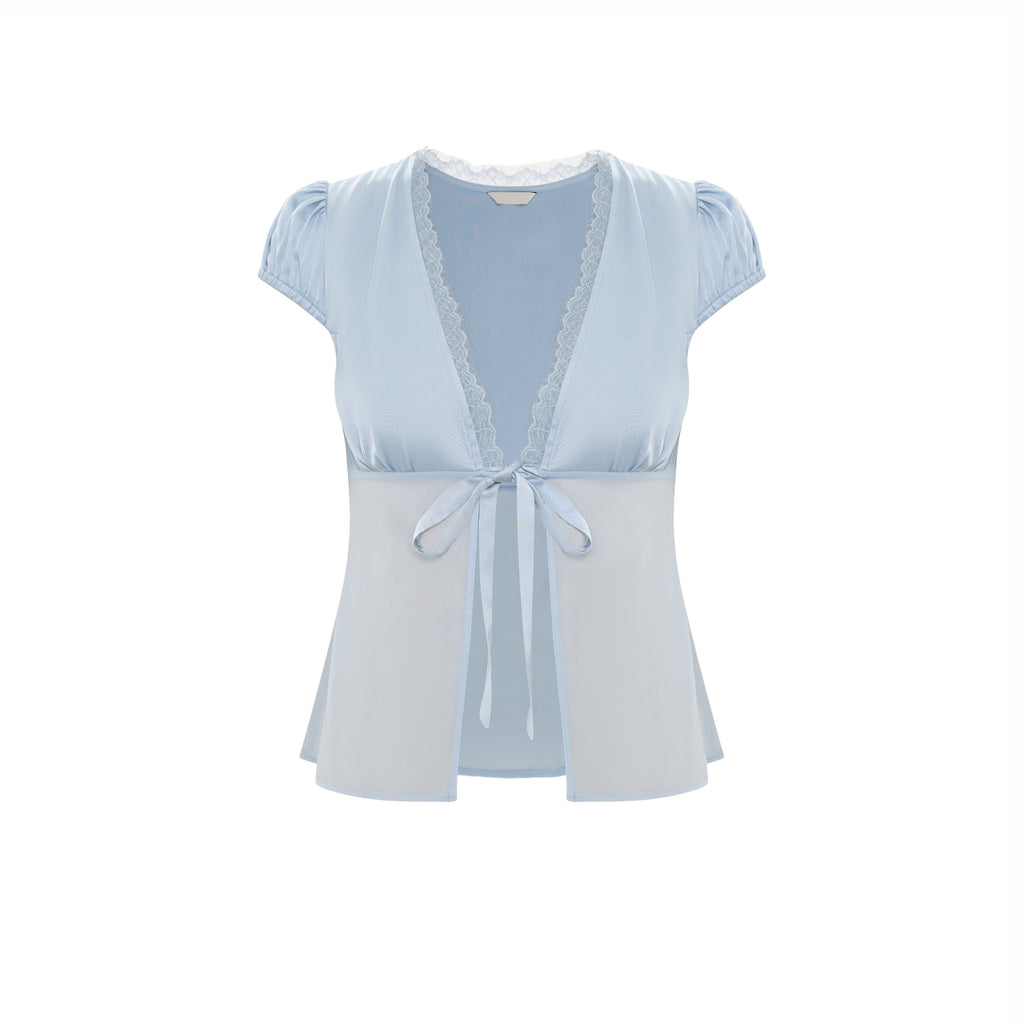 Satin Top With Ties In Baby Blue