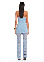 Bandage Knit Top & Crochet Knit Pants In Blue