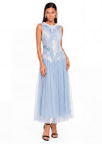 Riley Sleeveless Beaded Midi Dress In Blue