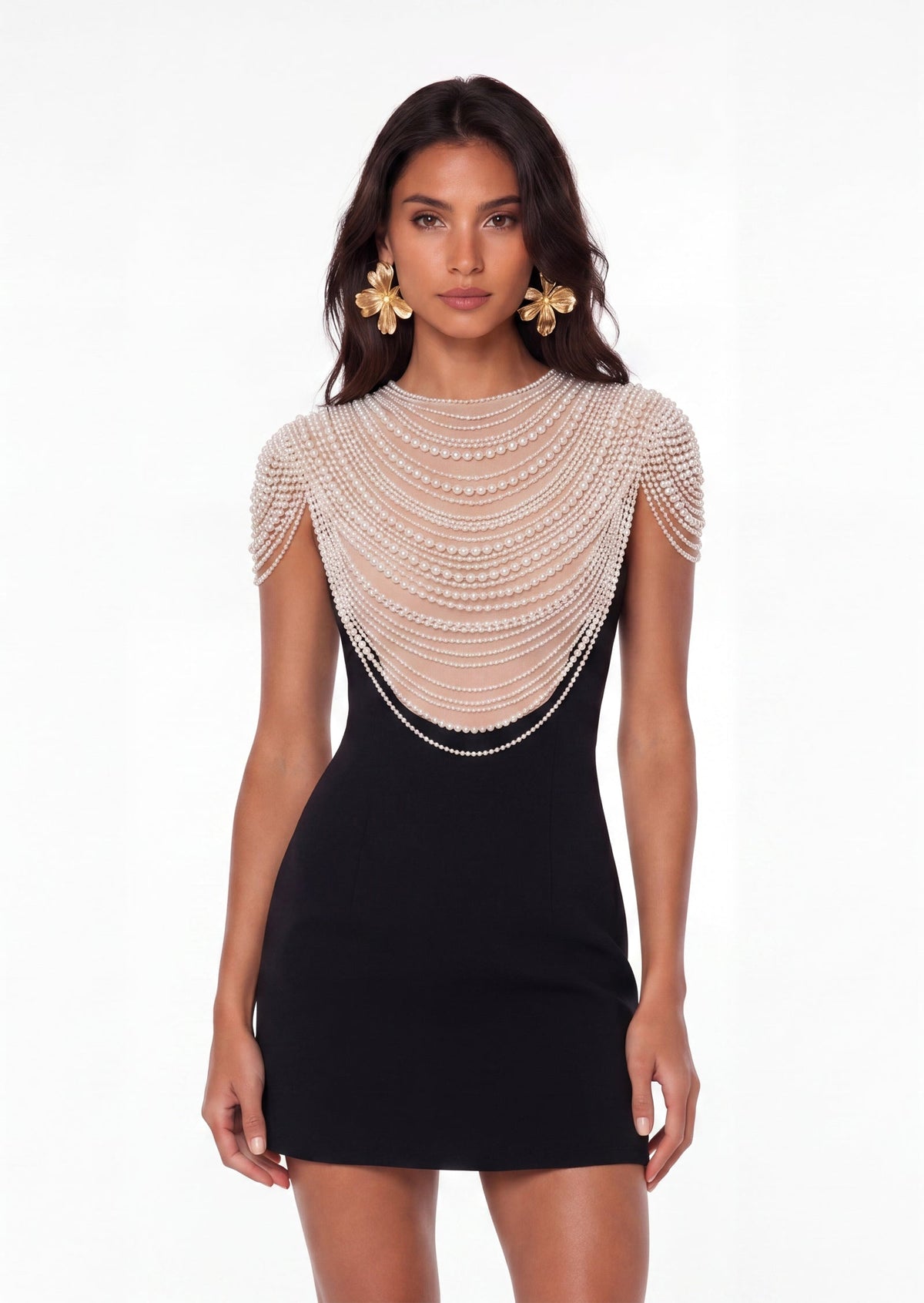 Brynn Pearl Pencil Mini Dress In Black