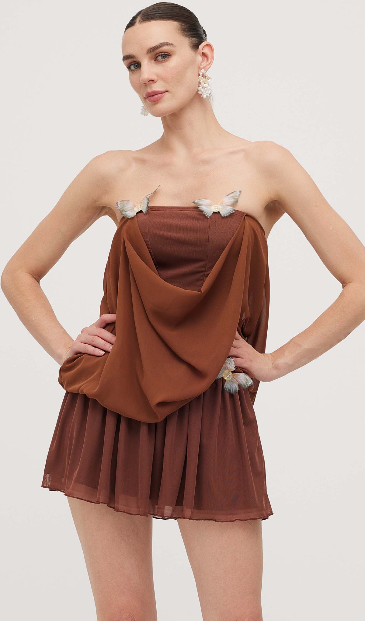 Butterfly Bandeau Wrap Mini Dress