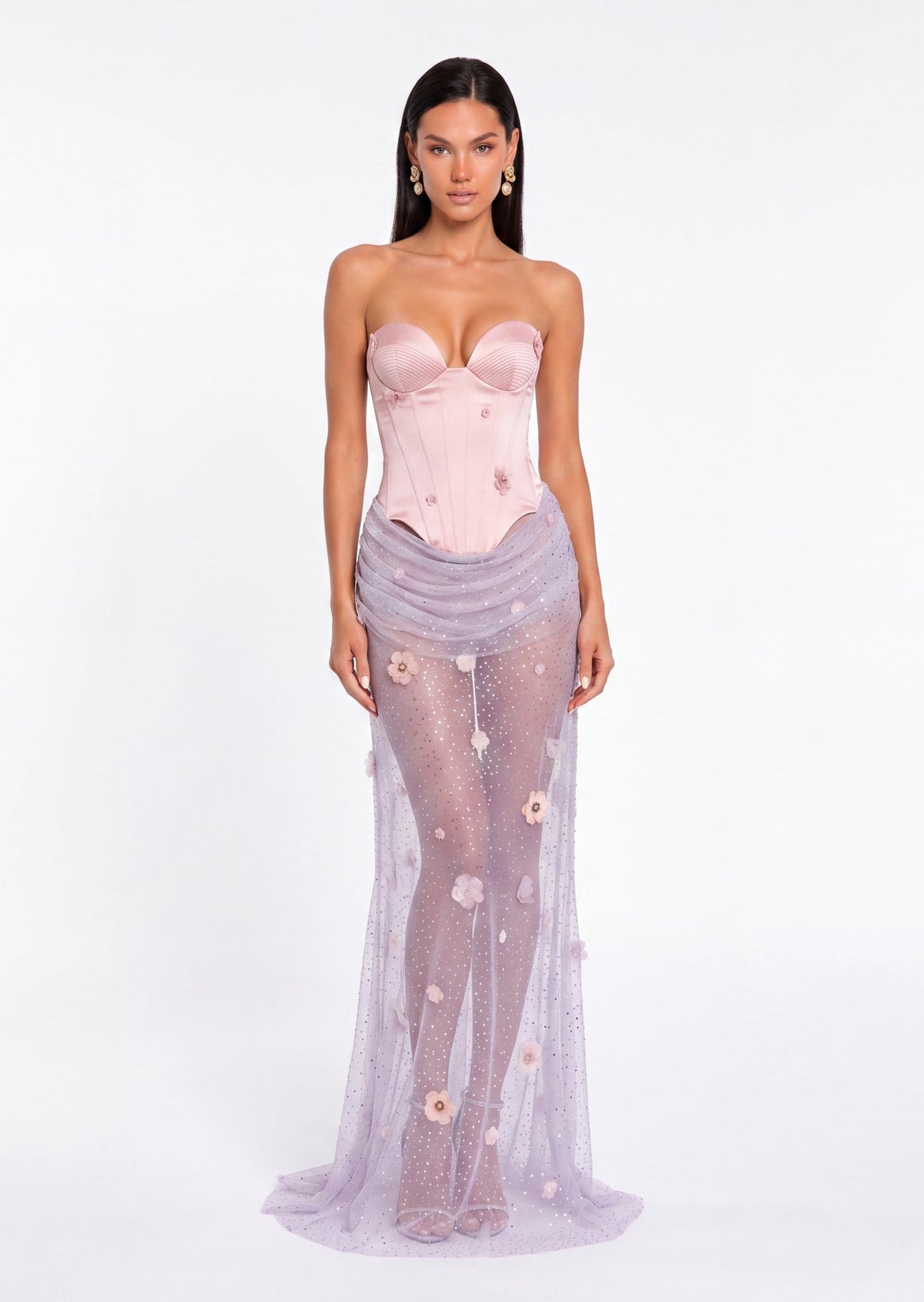 Carolina Satin And Appliqué Maxi Dress