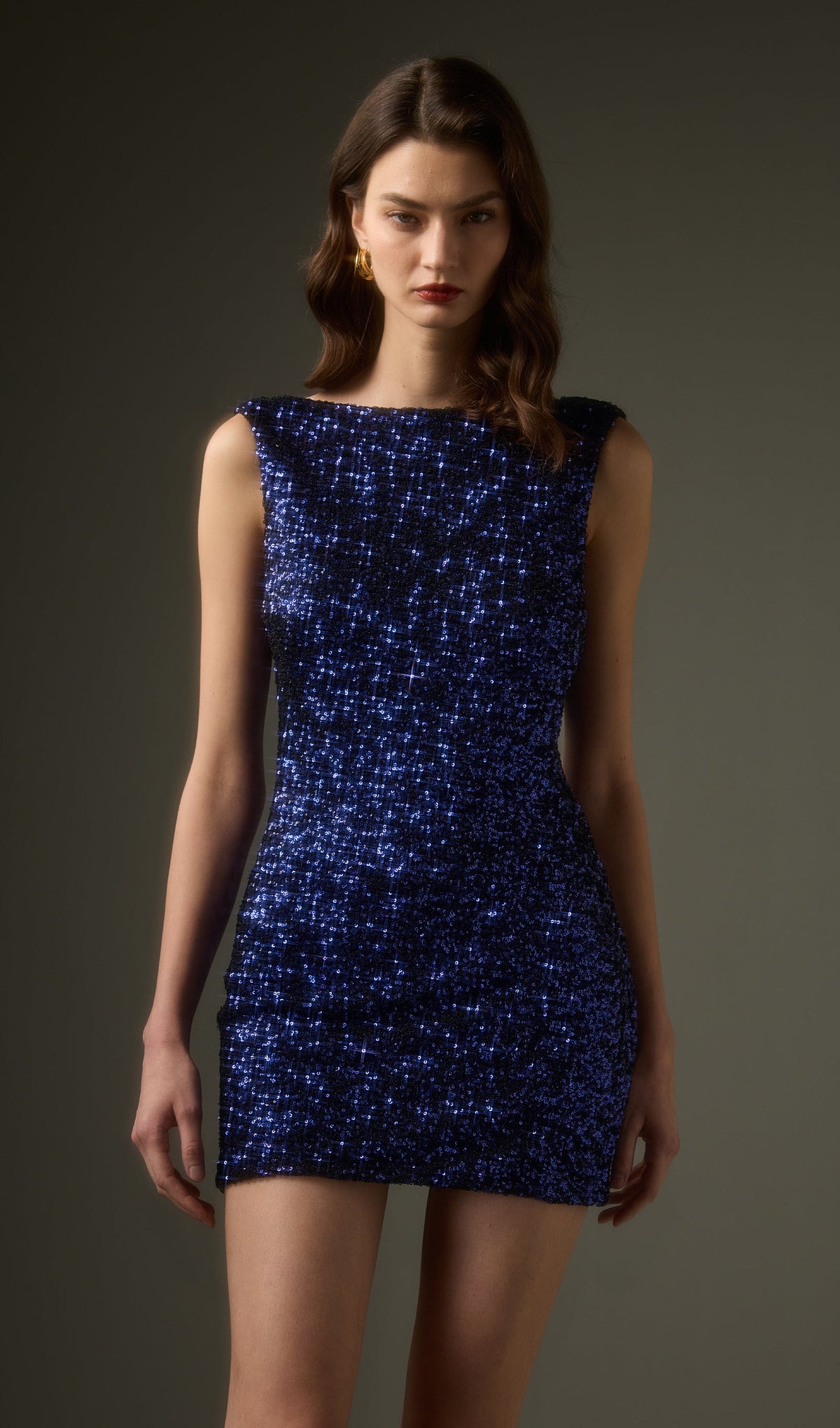Cinematic Sequin Mini Dress In Navy