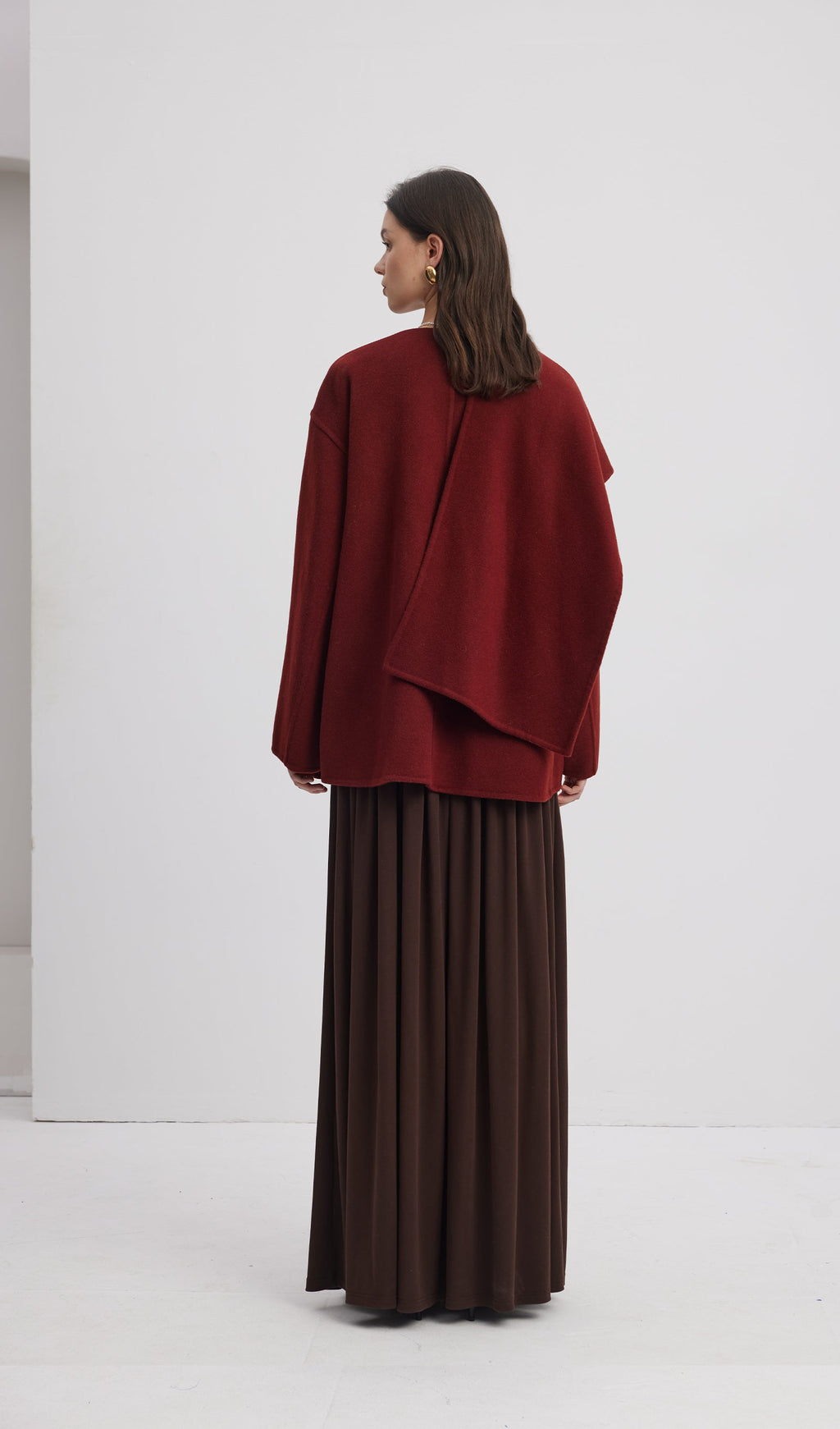 Solid Cape Style Coat-Wine Red